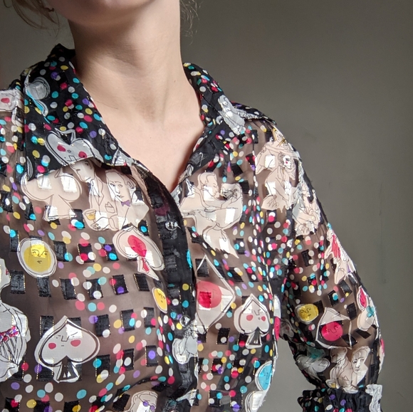 Funky Pattern See-Through Blouse - Picture 2 of 12